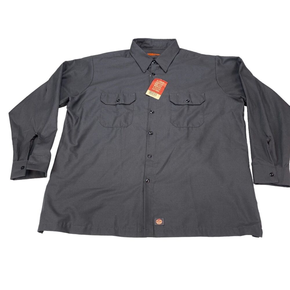 Red Kap Rip‎ Stop Work Shirt Men's 2XL Gray